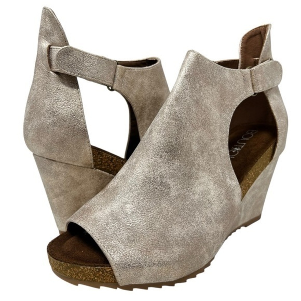 Corkys Metallic Taupe Wedge Sandals